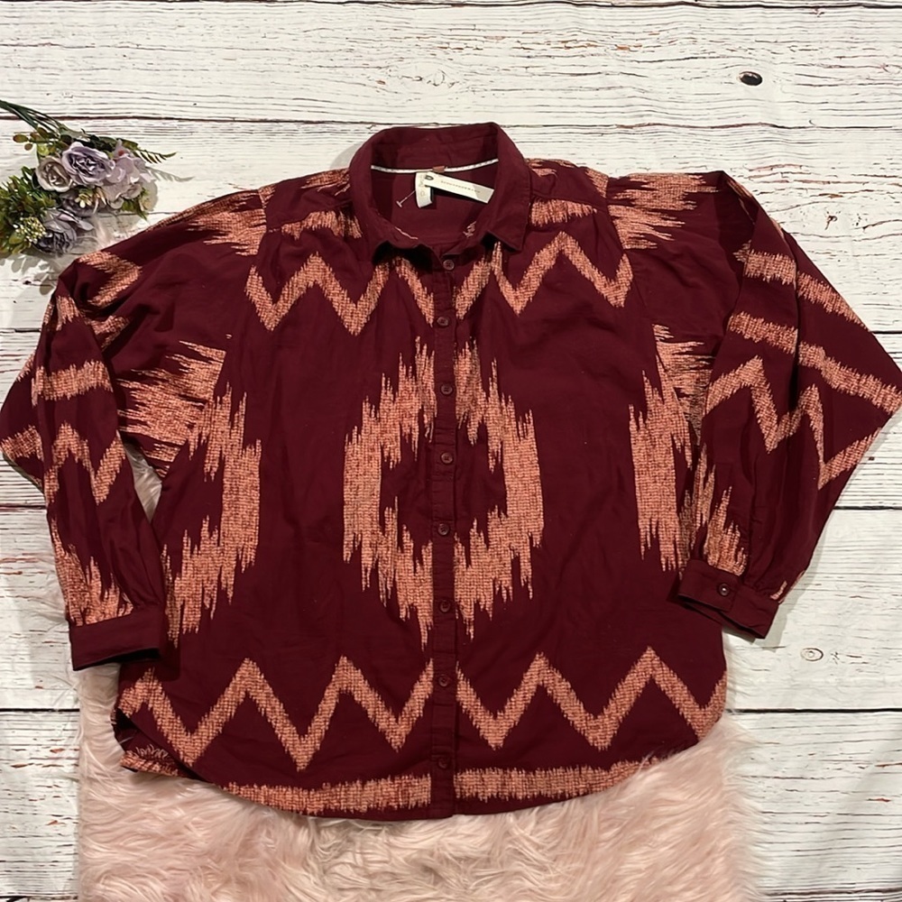 NWT Anthropologie Pilcro The Romy Relaxed Geometric Buttondown Top - Picture 2 of 11